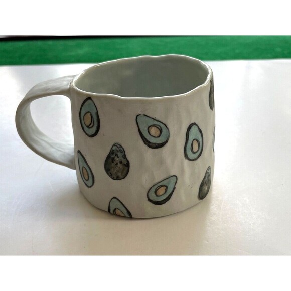 Mary Drabik Porcelain Avocado Mug Coffee Cup Studio Art Pottery Signed NEW - Picture 4 of 11